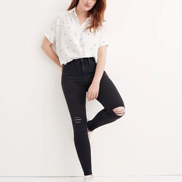 Madewell 9” Mid-Rise Skinny Jeans in Distressed Black Sea - Picture 1 of 13